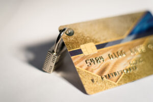 Credit card with small hanging padlock